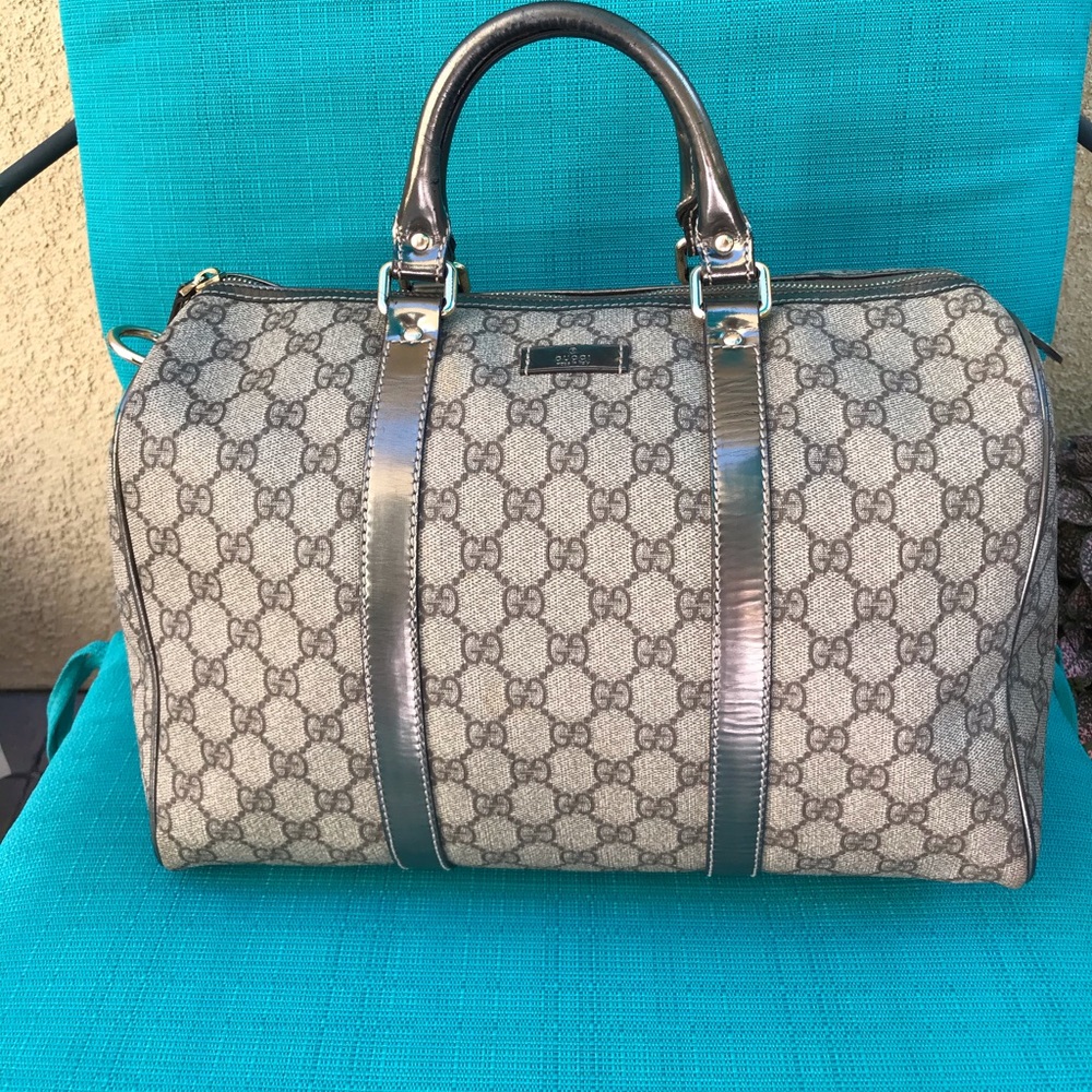 Limited edition Gucci Boston metallic silver bag.